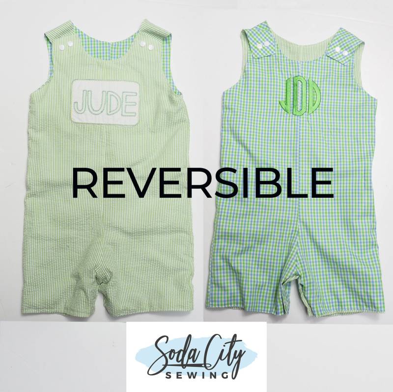 Reversible Jungen Sommer Jon - Monogramm Initial Seersucker Gingham Shortall Personalisierte Baby Geschenk Kleinkind Strampler Kleidung von SodaCitySewing