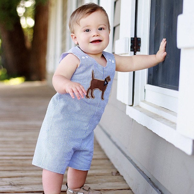 Welpen Outfit - Baby Jungen Strampler Labrador Shortall Sommer Seersucker Kleinkind Overalls Hund Monogramm von SodaCitySewing