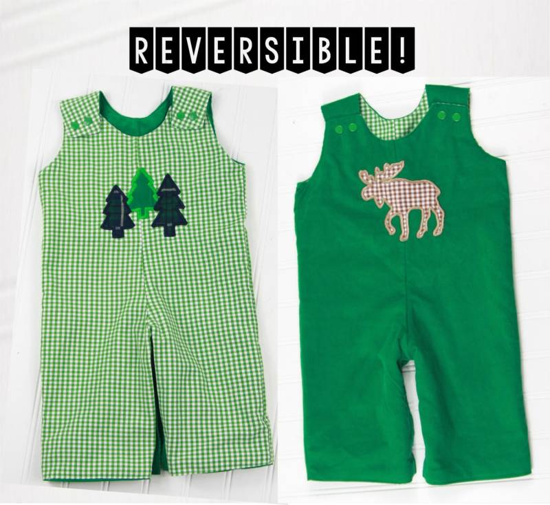 Winter Overalls Für Jungen - Baby Outfit Waldbäume Elch Applikation Strampler Karo Grün Kleinkind Cord von SodaCitySewing