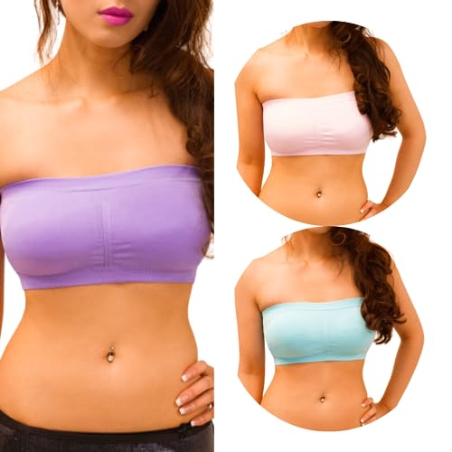 Sodacoda Damen Bandeau BH - Nahtlos Trägerlos Gepolstert (3X Lila Rose Türkis Mix S) von Sodacoda