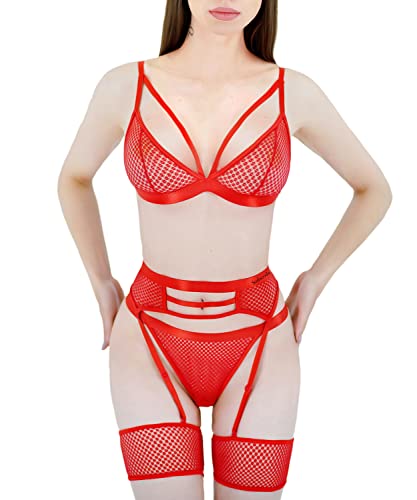 Sodacoda Damen Extravagantes Dessous Set in verführerischen Design (Rot L) von Sodacoda