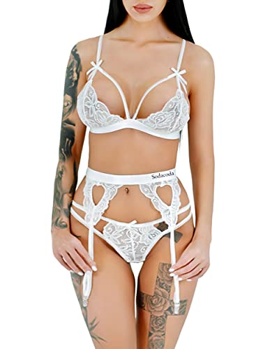 Sodacoda Damen Sexy Dessous Set in verführerischen Farben (Weiß L) von Sodacoda