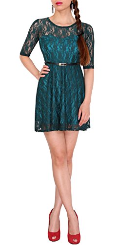 Sodacoda Damen Spitzen-Kleid - Süßes Prinzessin Mini Kleid 3/4 Arm - EXTRA KURZ (Grün L) von Sodacoda