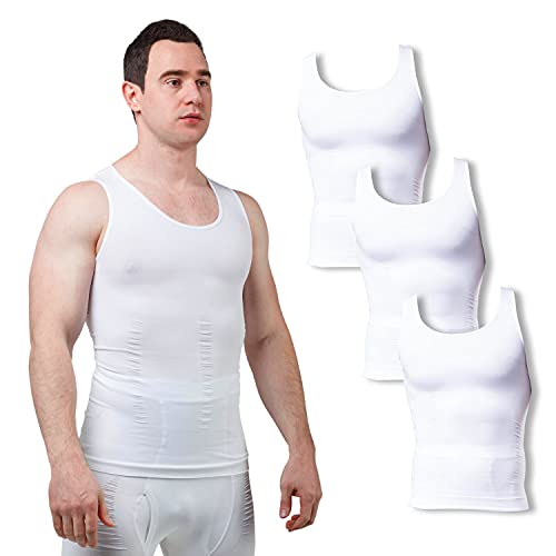 Sodacoda Herren Körperformendes Nahtloses Kompressions Business-Unterhemd (3X Weiß L) von Sodacoda