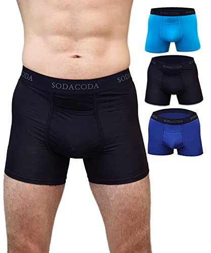 Sodacoda Herren Micro-Modal Retros - Fitted Boxer-Shorts Unterhose mit Eingriff 3er Pack (3X Mix S) von Sodacoda