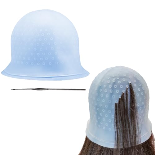 Silikon Highlight Kappe,Strähnchenhaube Mit Häkelnadel,Strähnenhaube Mit Löchern,Strähnchenhaube Silikon Vorgelocht,Stränchen Haube,Strähnchen Set für Frauen Mädchen DIY Färben Von Haaren Friseur von Sodwes