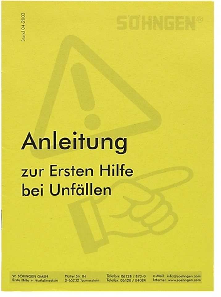 Söhngen Erste-Hilfe-Set Anleitung Erste-Hilfe Heftform gelb DGUV 204-006. von Söhngen