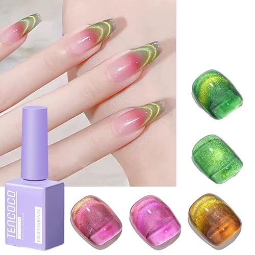 Dopamine Green Cat Eye Gel-Nagellack, Jelly Chamäleon Green Two Flashes Iridescent Shimmer Gradient Salon Glitter Magnetic Nail Polish, Green Cat Aurora Magnetic Eye Gel Polish Glitter Gel Nail von Soelegant