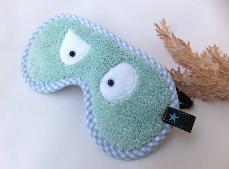 Schlaf Brille Monster Verstellbar, Handgemachte Schlafmaske Für Erwachsene Und Teenager Hellblauer Frottee, Baumwolle von Sofeinsein