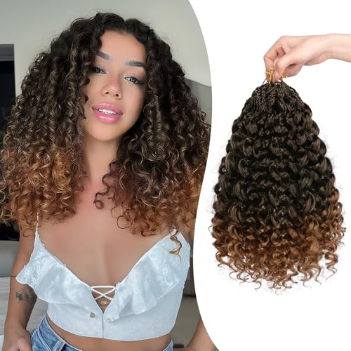 Sofeiyan GoGo Curl Häkelzöpfe 14 Zoll 8 Packungen Lockige Synthetische Wasserwellen Häkelhaar Haarverlängerung für Frauen, Pre-Looped Boho Stil-T1B/30# von Sofeiyan