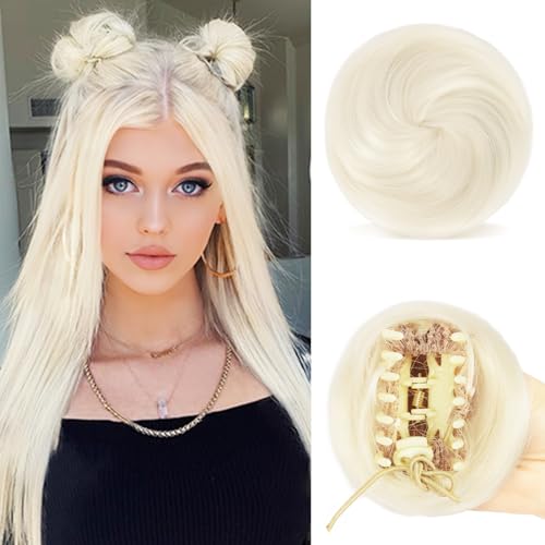 Sofeiyan 2PCS Krallen Clip in Haar Bun Mini Messy Bun Haarteile Dutt mit Klammer Synthetik Haar Scrunchies Haar Donut Chignon Pferdeschwanz Haarteil Dutt für Damen, Weiß Blond von Sofeiyan