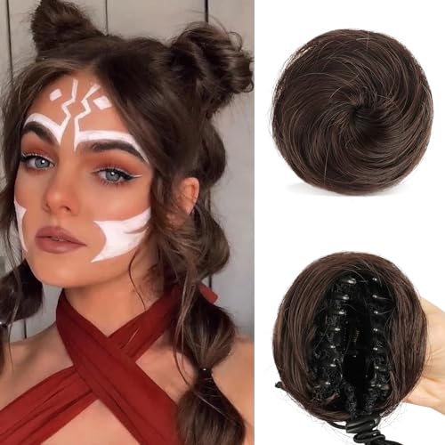 Sofeiyan 2PCS Krallen Clip in Haar Bun Mini Messy Bun Haarteile Dutt mit Klammer Synthetik Haar Scrunchies Haar Donut Chignon Pferdeschwanz Haarteil Dutt für Damen Dunkelbraun Mix Dunkelkastanienbraun von Sofeiyan