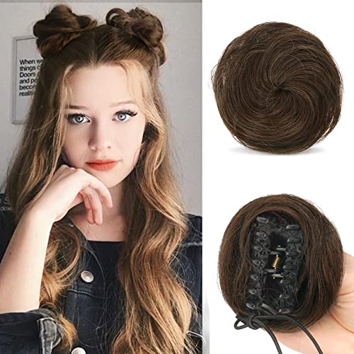 Sofeiyan 2PCS Krallen Clip in Haar Bun Mini Messy Bun Haarteile Dutt mit Klammer Synthetik Haar Scrunchies Haar Donut Chignon Pferdeschwanz Haarteil Dutt für Damen Dunkelbraun/Hellkastanienbraun Mix von Sofeiyan