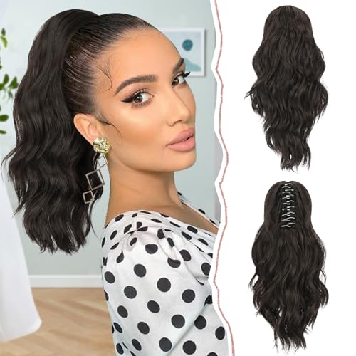 Sofeiyan Pferdeschwanz Verlängerung Clip in Klaue Haarteil Ponytail Haarverlängerung Langer Gewellt lockiger Pferdeschwanz mit Klammer Haarverlängerung Kunsthaare Hitzebeständig für Frauen, Braun von Sofeiyan