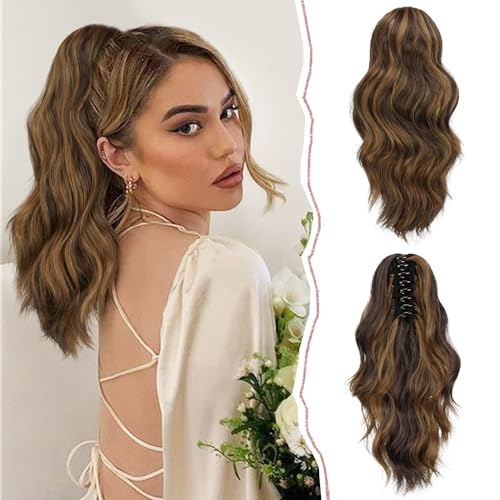 Sofeiyan Pferdeschwanz Verlängerung Clip in Klaue Haarteil Ponytail Haarverlängerung Langer Gewellt lockiger Pferdeschwanz mit Klammer Haarverlängerung Kunsthaare Hitzebeständig für Frauen, Braun von Sofeiyan