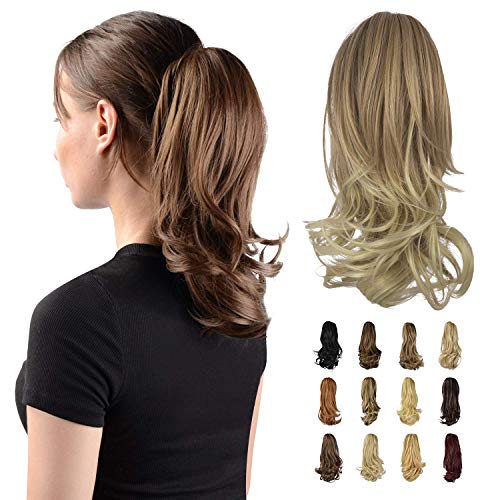 Sofeiyan 33cm Pferdeschwanzverlängerung Langer lockiger Pferdeschwanz Clip in Klaue Haarverlängerung Natürlich aussehendes synthetisches Haarteil für Frauen, Dunkelblond zu Bleichblond von Sofeiyan
