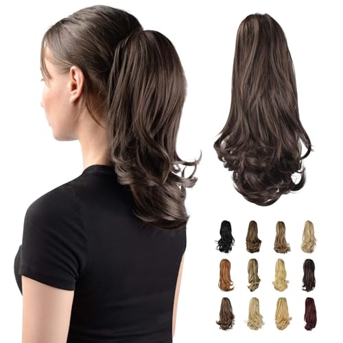 Sofeiyan 33cm Pferdeschwanzverlängerung Langer Lockiger Pferdeschwanz Clip in Klaue Haarverlängerung Natürlich Aussehendes Synthetisches Haarteil für Frauen, Dunkelbraun von Sofeiyan