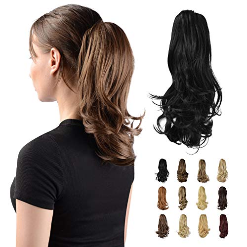 Sofeiyan 33cm Pferdeschwanzverlängerung Langer lockiger Pferdeschwanz Clip in Klaue Haarverlängerung Natürlich aussehendes synthetisches Haarteil für Frauen, aus Schwarz von Sofeiyan