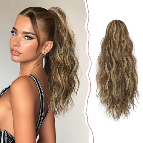 Sofeiyan 45cm Lockig Klaue Clip in Pferdeschwanz Haarverlängerungen Gewellt Pferdeschwanz Extensions Synthetisches Haarteil für Frauen,Hellbraun & Blond von Sofeiyan
