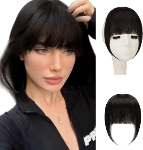 Sofeiyan Bangs Clip in 100% Remy Echthaar Fringe Bangs Clip in Pony Fringe Extensions Natürliche Bangs with Tempel Haarteile Echthaar Haarverlängerung für Frauen von Sofeiyan