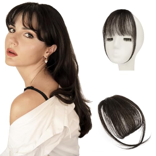 Sofeiyan Bangs Clip in 100% Remy Echthaar Fringe Bangs Clip in Pony Fringe Extensions Natürliche Bangs with Tempel Haarteile Echthaar Haarverlängerung für Frauen von Sofeiyan