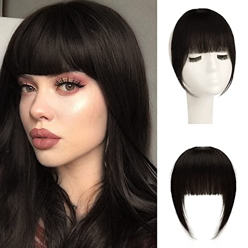 Sofeiyan Bangs Clip in 100% Remy Echthaar Fringe Bangs One Piece Human Hair Clip in Pony Fringe Extensions Natürliche Bangs with Tempel Haarteile Echthaar Haarverlängerung für Frauen von Sofeiyan