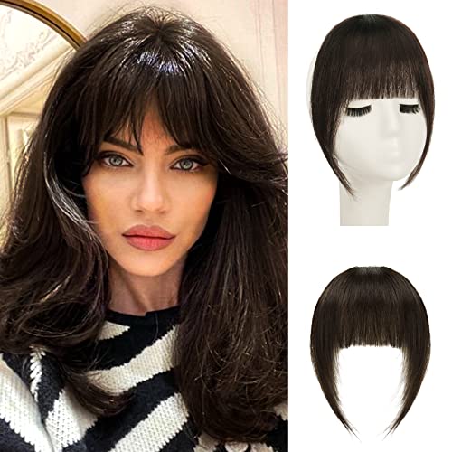 Sofeiyan Bangs Clip in 100% Remy Echthaar Fringe Bangs One Piece Human Hair Clip in Pony Fringe Extensions Natürliche Bangs with Tempel Haarteile Echthaar Haarverlängerung für Frauen von Sofeiyan