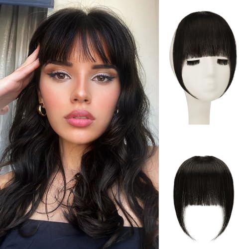 Sofeiyan Bangs Clip in 100% Remy Echthaar Fringe Bangs One Piece Human Hair Clip in Pony Fringe Extensions Natürliche Bangs with Tempel Haarteile Echthaar Haarverlängerung für Frauen von Sofeiyan