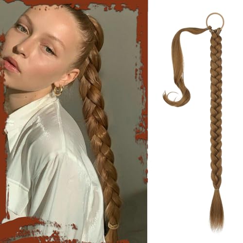 Sofeiyan Braid Extensions Pferdeschwanz Verlängerung mit Haargummi 66cm Lange Geflochtener Ponytail Verlängerung Dunkelblond Natürliches Haarverlängerung Synthetisches Zopf Haarteil für Damen von Sofeiyan