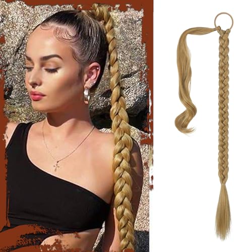 Sofeiyan Braid Extensions Pferdeschwanz Verlängerung mit Haargummi 66cm Lange Geflochtener Ponytail Verlängerung Natürliches Haarverlängerung Synthetisches Zopf Haarteil für Damen von Sofeiyan