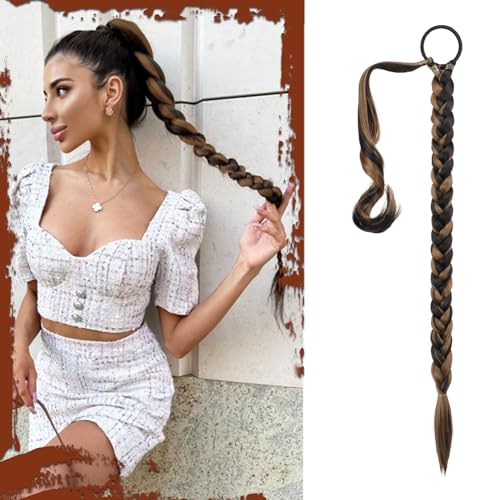 Sofeiyan Braid Extensions Pferdeschwanz Verlängerung mit Haargummi 66cm Lange Geflochtener Ponytail Verlängerung Natürliches Haarverlängerung Synthetisches Zopf Haarteil für Damen von Sofeiyan