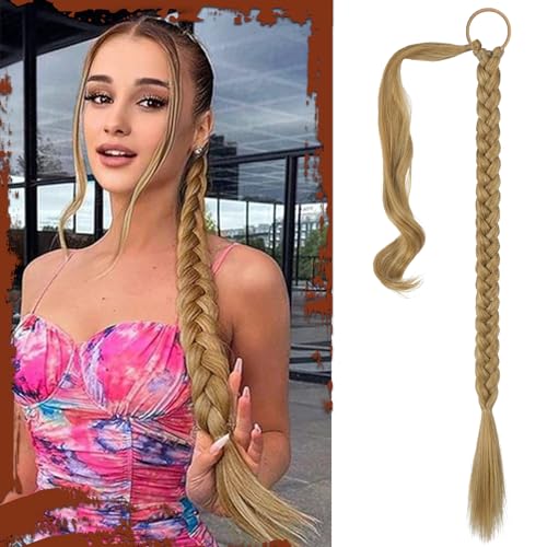 Sofeiyan Braid Extensions Pferdeschwanz Verlängerung mit Haargummi 76cm Lange Geflochtener Ponytail Verlängerung Natürliches Haarverlängerung Synthetisches Zopf Haarteil für Damen von Sofeiyan