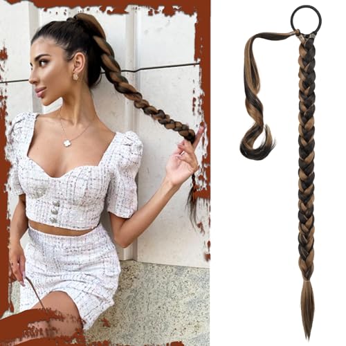 Sofeiyan Braid Extensions Pferdeschwanz Verlängerung mit Haargummi 76cm Lange Geflochtener Ponytail Verlängerung Natürliches Haarverlängerung Synthetisches Zopf Haarteil für Damen von Sofeiyan