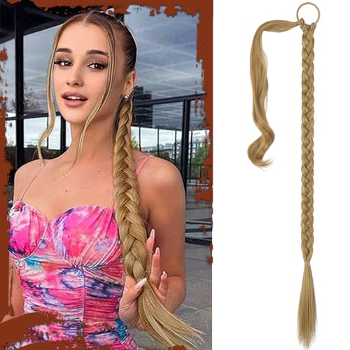 Sofeiyan Braid Extensions Pferdeschwanz Verlängerung mit Haargummi 86cm Lange Geflochtener Ponytail Verlängerung Natürliches Haarverlängerung Synthetisches Zopf Haarteil für Damen von Sofeiyan