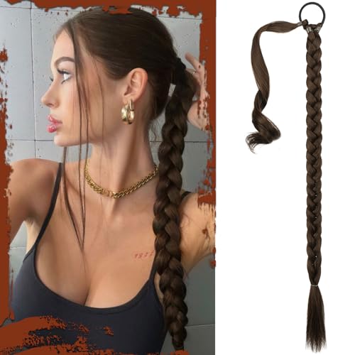 Sofeiyan Braid Extensions Pferdeschwanz Verlängerung mit Haargummi 86cm Lange Geflochtener Ponytail Verlängerung Natürliches Haarverlängerung Synthetisches Zopf Haarteil für Damen von Sofeiyan