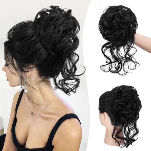 Sofeiyan Haarteil mit Gummiband Gelockt Dutt Haarteil Mit Haaren Hochsteckfrisuren Synthetisch Messy Bun Haar Tousled Updo Haarteile für Frauen Mädchen, Schwarz von Sofeiyan