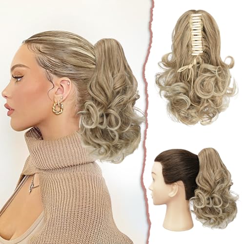 Sofeiyan Pferdeschwanz Verlängerung 28cm Klaue Clip in Pferdeschwanz Haarverlängerungen Kurz Lockig Gewellt Pferdeschwanz Extensions Synthetisches Haarteil für Frauen, Dunkelblond bis Bleichblond Sofeiyan Pferdeschwanz Verlängerung 28cm Klaue Clip in Pferdeschwanz Haarverlängerungen Kurz Lockig Gewellt Pferdeschwanz Extensions Synthetisches Haarteil für Frauen, Dunkelblond bis Bleichblond von Sofeiyan