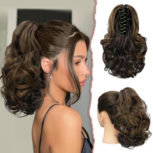 Sofeiyan Pferdeschwanz Verlängerung 28cm Klaue Clip in Pferdeschwanz Haarverlängerungen Kurz Lockig Gewellt Pferdeschwanz Extensions Synthetisches Haarteil für Frauen, Dunkelbraun/Goldbraun Auburn Sofeiyan Pferdeschwanz Verlängerung 28cm Klaue Clip in Pferdeschwanz Haarverlängerungen Kurz Lockig Gewellt Pferdeschwanz Extensions Synthetisches Haarteil für Frauen, Dunkelbraun/Goldbraun Auburn von Sofeiyan