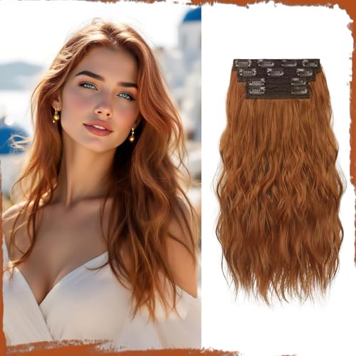 Sofeiyan Clip in Extensions, 4PCS 40 cm Haarverlängerung für Damen, Lockige Dicke Synthetische Haarextensions zum Einklippen Natürliches Weiches Clip in Haarteil – Kupferbraun von Sofeiyan