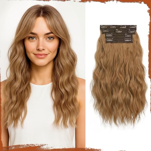 Sofeiyan Clip in Extensions, 4PCS 40 cm Haarverlängerung für Damen, Lockige Dicke Synthetische Haarextensions zum Einklippen Natürliches Weiches Clip in Haarteil – Kastanienbraun von Sofeiyan