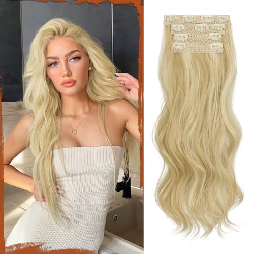 Sofeiyan Clip in Extensions, 4PCS 50 cm Lange Gewellte Haarverlängerungen für Frauen Natürlich Wellig Hellblond & Cremeblond Weiche Synthetische Clip in Haarteile für Tägliche Party von Sofeiyan