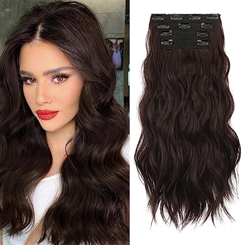 Sofeiyan Clip-In Extensions - 4 Stück Lange Gewellte Synthetische Haarverlängerung - Natürliche Faser, Weich, Spitze Schuss - 50cm Clip-In Haarteil für Frauen von Sofeiyan