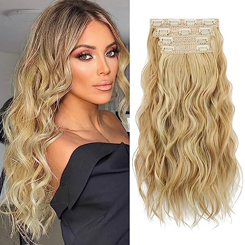 Sofeiyan Clip in Extensions 4PCS Haarteile lange gewellte synthetische Haarverlängerung natürliche Clip in Faser Haarteil Weich Spitze Schuss Haar Extensions Clip in Haarteil für Frauen, 50cm von Sofeiyan