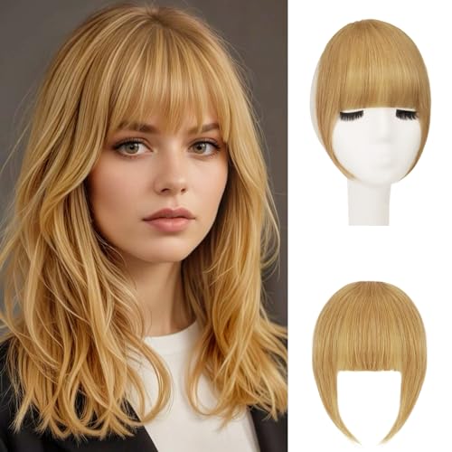 Sofeiyan Clip in Pony 100% Haarteil Echthaar Clip in Bangs mit Schläfen Human Hair Bangs Pony Extension Natürliche Bangs with Remy Echthaar für Frauen,Erdbeerblond von Sofeiyan