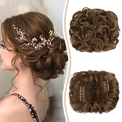 Sofeiyan Combs Haarverlängerung Dutt Haarteil Messy Bun Haarteile Pferdeschwanz Gelockt Unordentlicher Haarknoten Pferdeschwanz für Frauen Helles Goldbraun von Sofeiyan