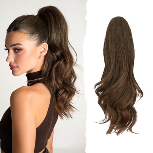 Sofeiyan Lange Gewellt Pferdeschwanz mit Klammer, Dual-Use-Design Ponytail Extension, 41 cm Synthetik Claw Clip in Haarverlängerung Zopf für Frauen, Kastanienbraun mit Hellrotbraunen Spitzen von Sofeiyan