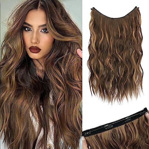 Sofeiyan Haarteil Extensions Unsichtbare Draht Haarverlängerung Weicher Spitze Schuss Haare Extensions Lang Lockig Gewelltes Synthetik Haare Verlängerungsstücke für Frauen 50cm Honigblond & Hellbraun von Sofeiyan