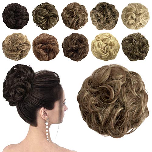 Sofeiyan Haarteil Haargummi Hochsteckfrisuren Unordentlich Pferdeschwanz Chignon Wavy Unordentlich Groß Chignon Frisuren Haarverlängerungen für Frauen, Braun & Blond von Sofeiyan