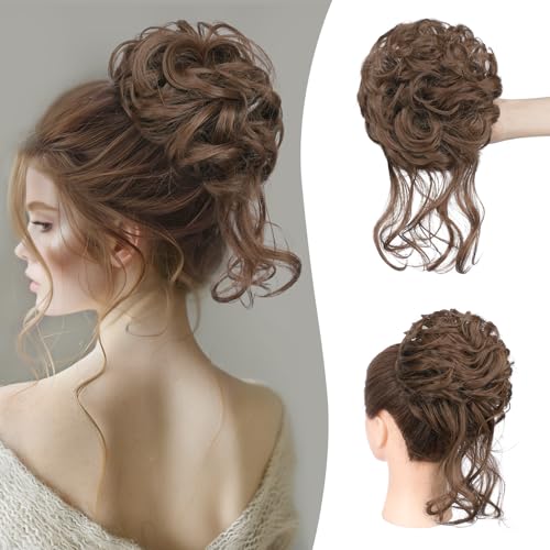 Sofeiyan Haarteil mit Gummiband Gelockt Dutt Haarteil Mit Haaren Hochsteckfrisuren Synthetisch Messy Bun Haar Tousled Updo Haarteile für Damen, Hellbraun von Sofeiyan