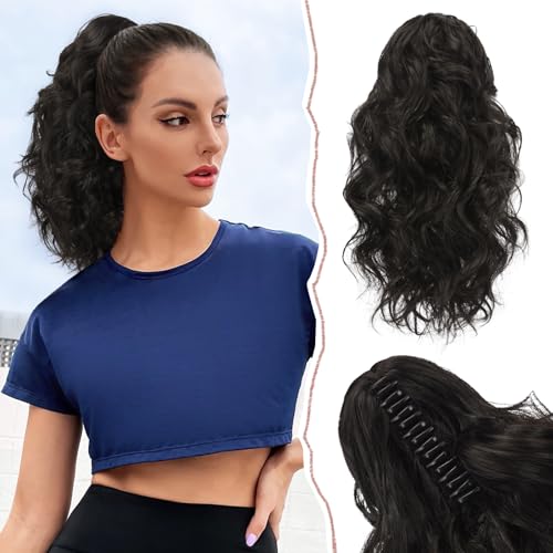 Sofeiyan Klauen Clip in Pferdeschwanz Verlängerung, 33cm Lange Lockige Pferdeschwanz Haarverlängerungen Natürliche Synthetische Haare Ponytail Extension Clip in Haarteil für Frauen Natürliches Schwarz von Sofeiyan